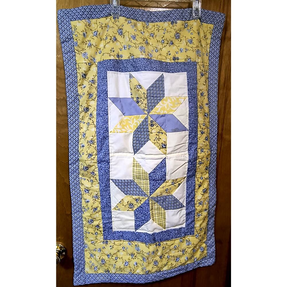 1506.  Pillow Sham Blue Yellow Quilted